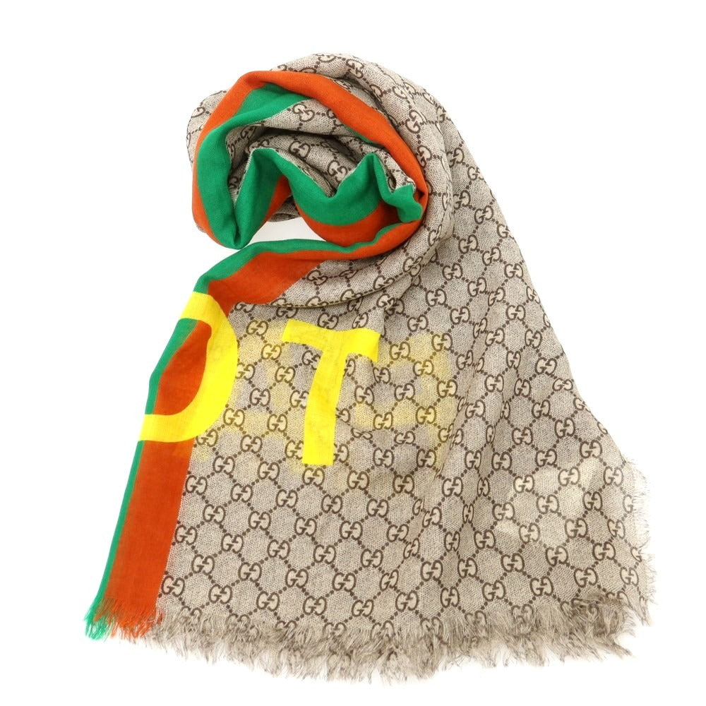 【中古】グッチ GUCCI FAKE NOT ウール ストール グレーベージュ【 状態ランクB 】【 メンズ 】