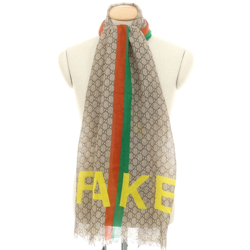 【中古】グッチ GUCCI FAKE NOT ウール ストール グレーベージュ【 状態ランクB 】【 メンズ 】