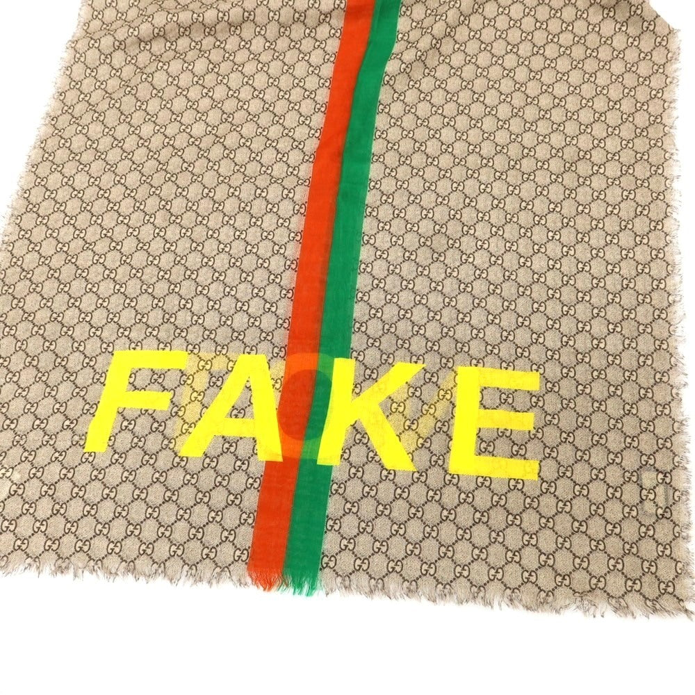 【中古】グッチ GUCCI FAKE NOT ウール ストール グレーベージュ【 状態ランクB 】【 メンズ 】