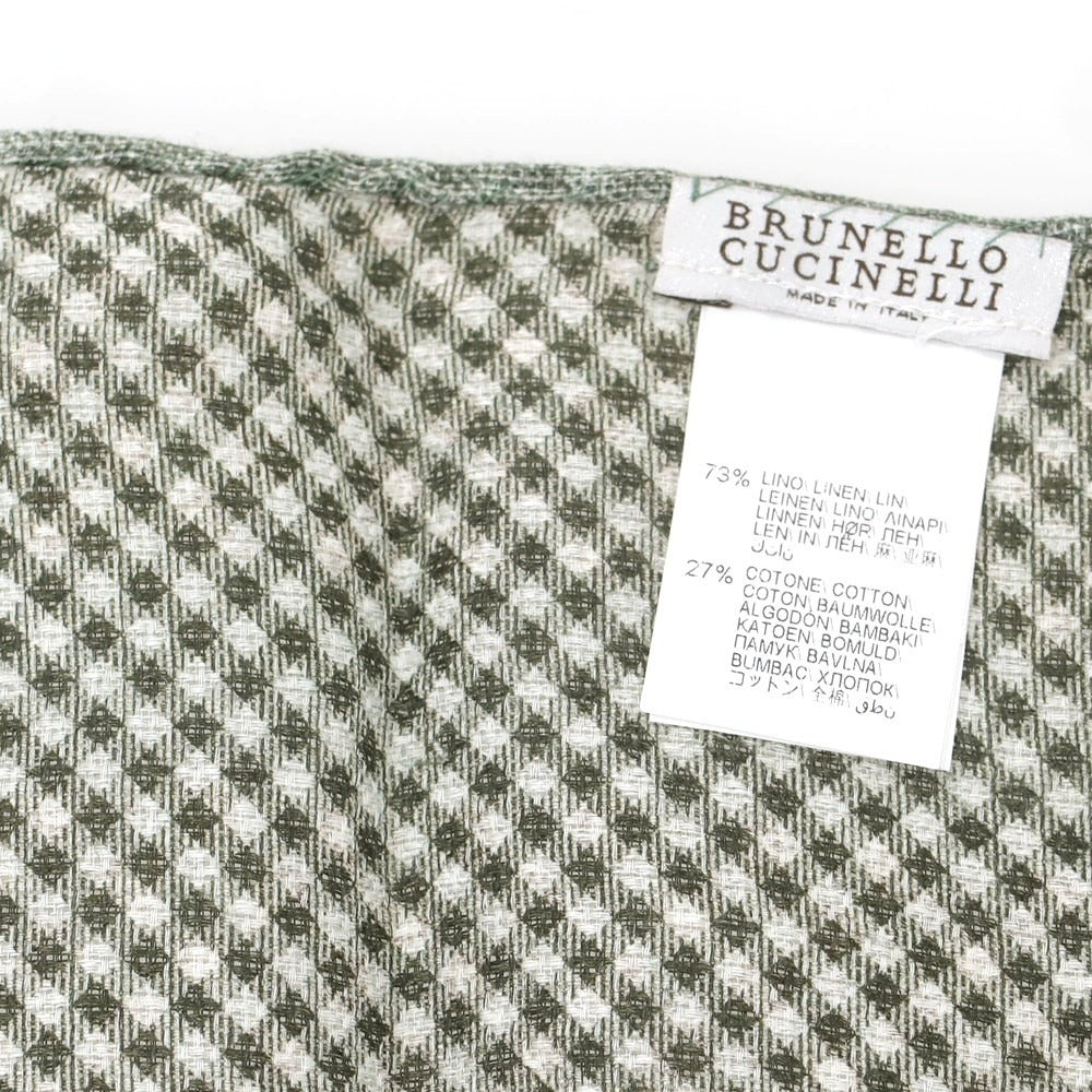 【中古】ブルネロクチネリ Brunello Cucinelli リネンコットン プリント ポケットチーフ ホワイトグリーン【 状態ランクB 】【 メンズ 】