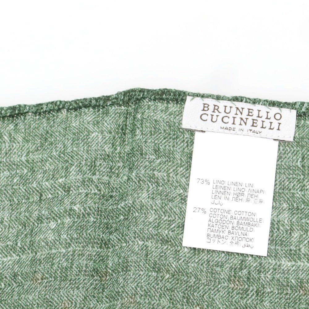 【中古】ブルネロクチネリ Brunello Cucinelli リネンコットン プリント ポケットチーフ グリーン【 状態ランクB 】【 メンズ 】