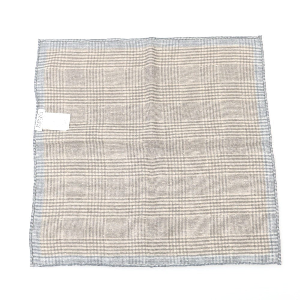 【中古】ブルネロクチネリ Brunello Cucinelli ウール プリント ポケットチーフ ベージュxグレー【 状態ランクB 】【 メンズ 】