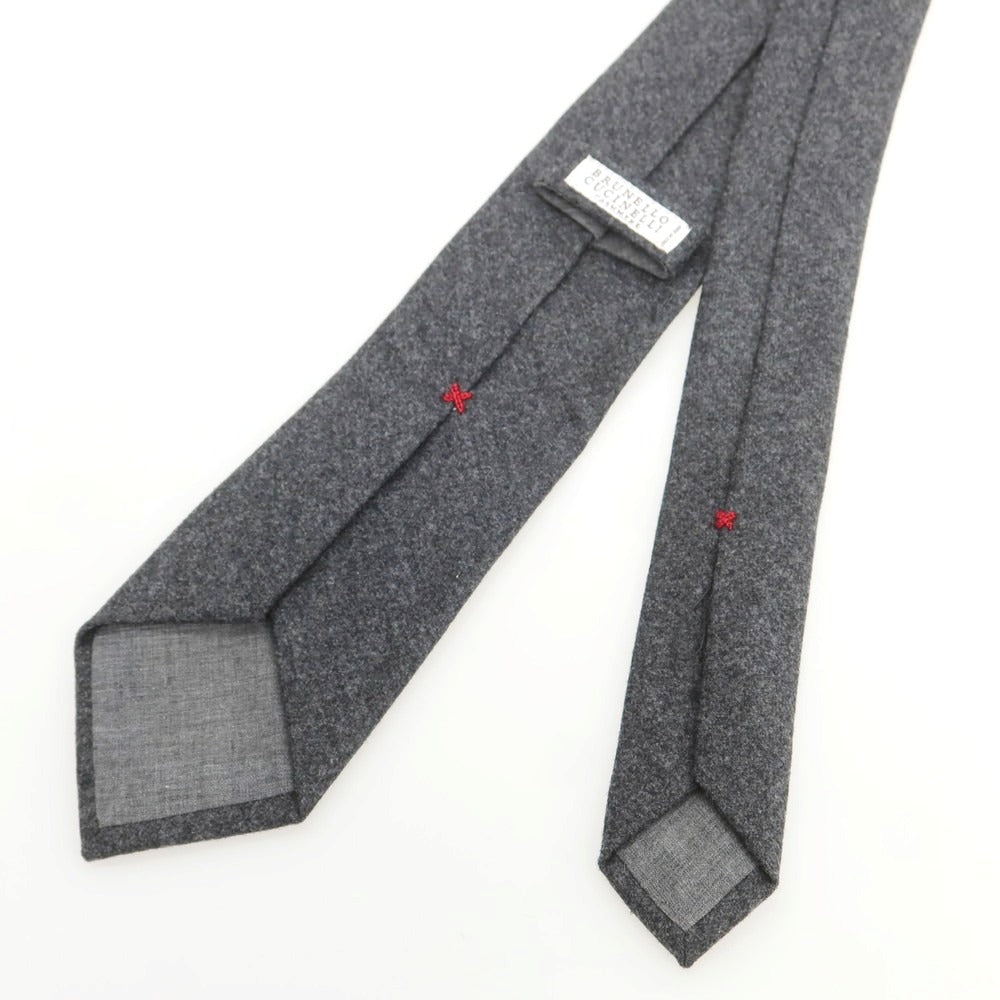 【中古】ブルネロクチネリ Brunello Cucinelli ウールシルクカシミヤ 無地ネクタイ ダークグレー【 状態ランクB 】【 メンズ 】