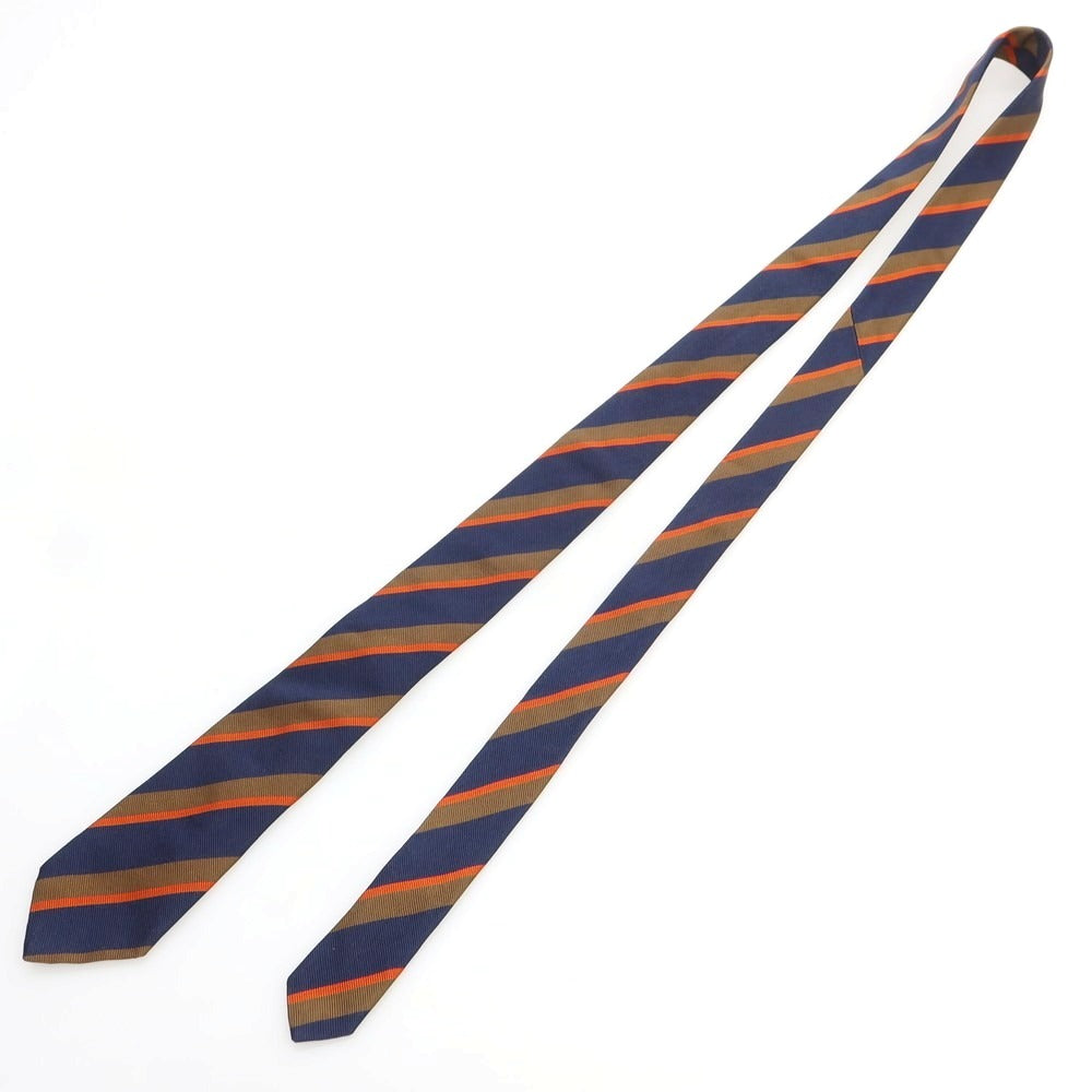 【中古】ブルネロクチネリ Brunello Cucinelli シルク ストライプ柄ネクタイ ネイビーxブラウン【 状態ランクB 】【 メンズ 】
