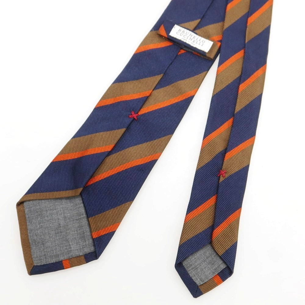 【中古】ブルネロクチネリ Brunello Cucinelli シルク ストライプ柄ネクタイ ネイビーxブラウン【 状態ランクB 】【 メンズ 】