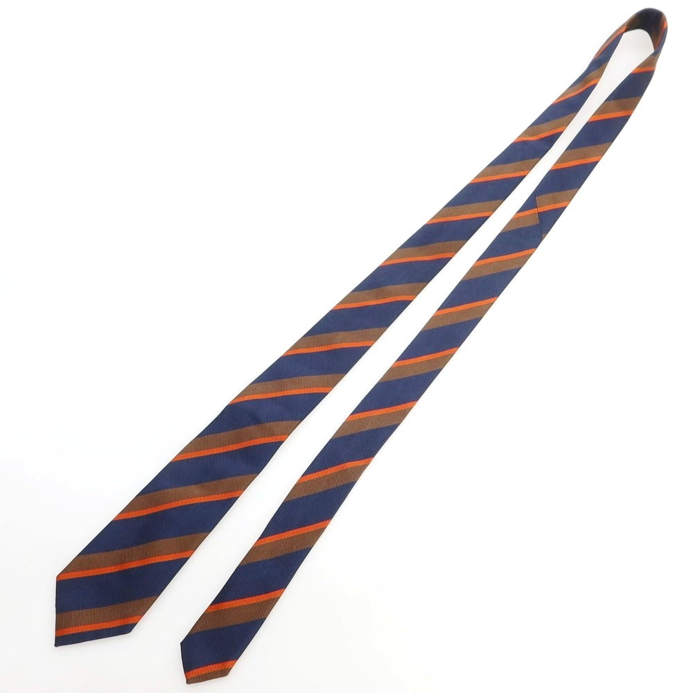 【中古】ブルネロクチネリ Brunello Cucinelli シルク ストライプ柄ネクタイ ネイビーxブラウン【 状態ランクB 】【 メンズ 】