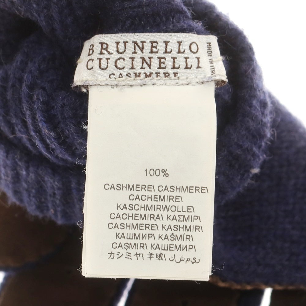 【中古】ブルネロクチネリ Brunello Cucinelli カシミヤニット スエード 手袋 グローブ ネイビーxダークブラウン【 表記なし 】【 状態ランクB 】【 メンズ 】