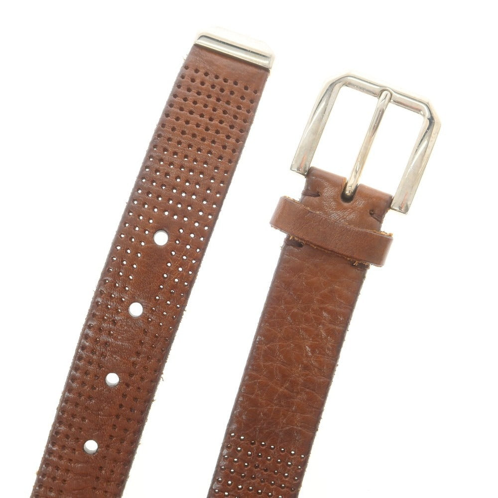 【中古】ブルネロクチネリ Brunello Cucinelli パンチングレザー ベルト ブラウンxシルバー【 85 】【 状態ランクB 】【 メンズ 】