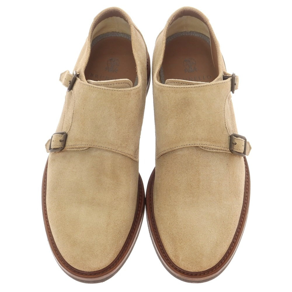 【中古】ブルネロクチネリ Brunello Cucinelli スエード ダブルモンク ドレスシューズ ベージュ【 42 】【 状態ランクA 】【 メンズ 】