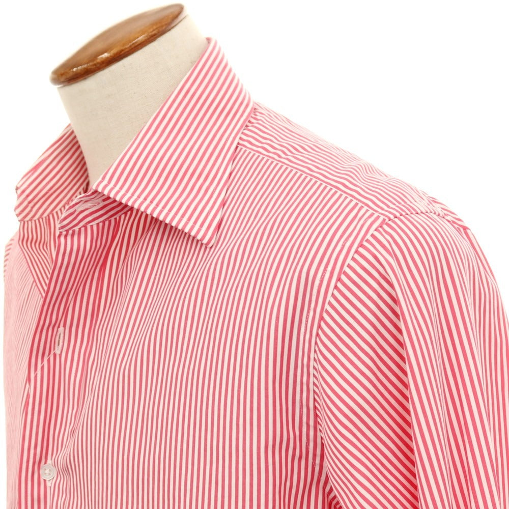 【中古】ザ ジェントルマン イン ザ パーラー THE GENTLEMAN IN THE PARLOUR コットン ストライプ ドレスシャツ ダークピンクxホワイト【サイズ3】【 状態ランクB 】【 メンズ 】