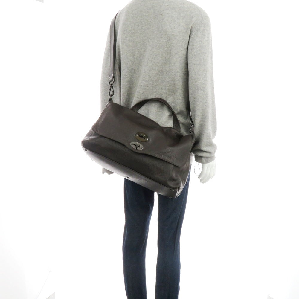 【中古】ザネラート ZANELLATO ポスティーナ シュリンクレザー ショルダーバッグ ダークブラウン【 状態ランクB 】【 メンズ 】