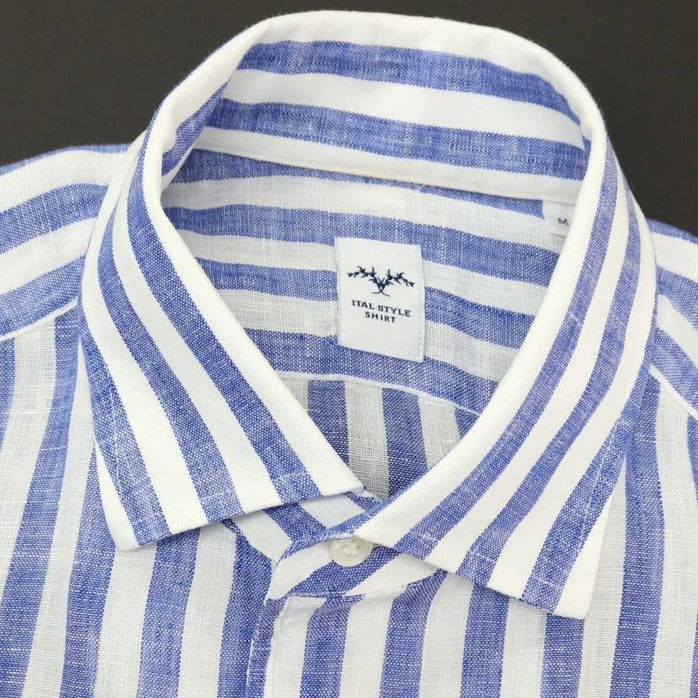 【中古】イタルスタイル ITAL STYLE リネン カジュアルシャツ ブルーxホワイト【サイズM】【 状態ランクB 】【 メンズ 】
