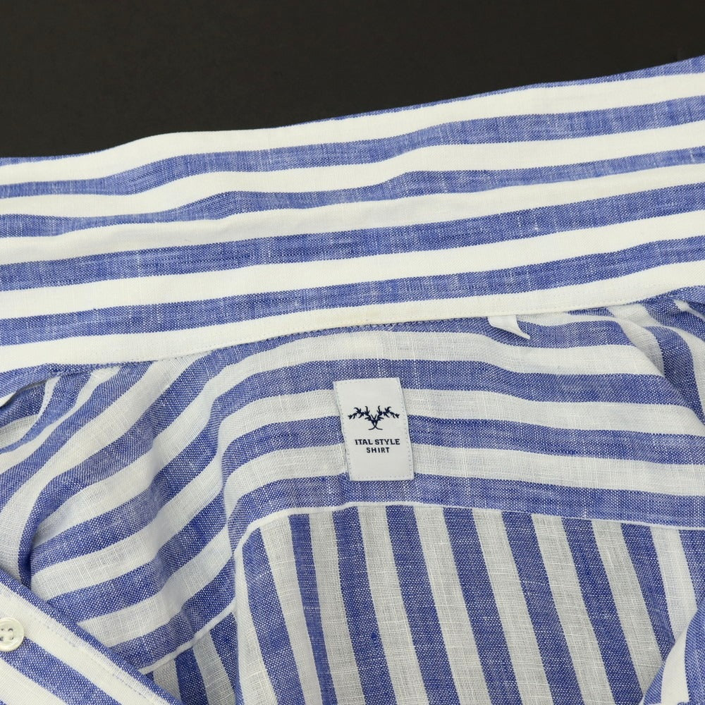 【中古】イタルスタイル ITAL STYLE リネン カジュアルシャツ ブルーxホワイト【サイズM】【 状態ランクB 】【 メンズ 】