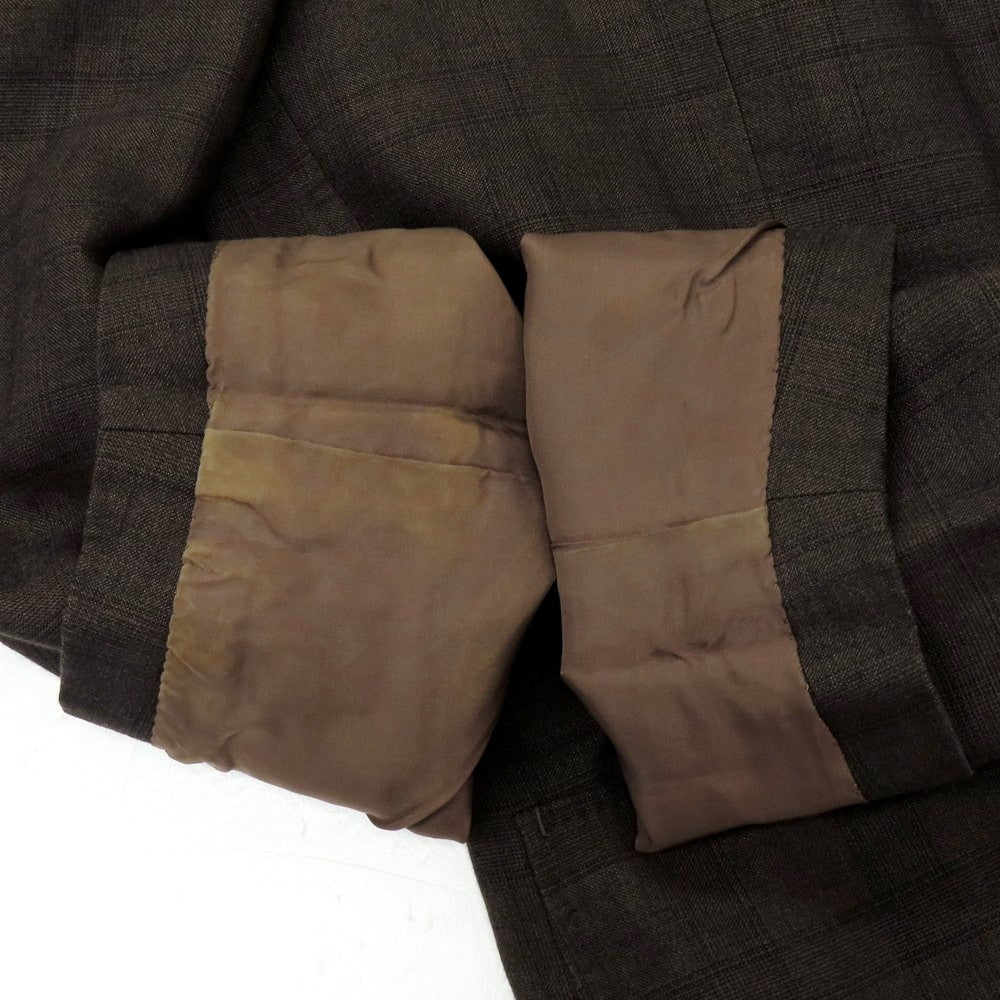 【中古】ランバンコレクション LANVIN COLLECTION リネンウールシルク チェック 2B テーラードジャケット ブラウン【 52 】【 状態ランクB 】【 メンズ 】