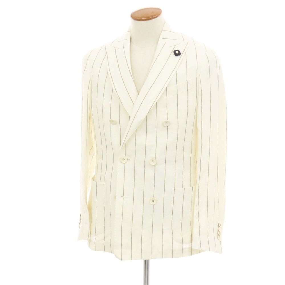 【中古】ラルディーニ LARDINI リネン ストライプ 6B カジュアルジャケット オフホワイトxアッシュブラウン【 46 】【 状態ランクA 】【 メンズ 】
