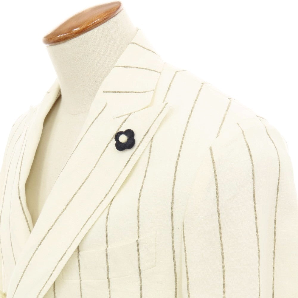 【中古】ラルディーニ LARDINI リネン ストライプ 6B カジュアルジャケット オフホワイトxアッシュブラウン【 46 】【 状態ランクA 】【 メンズ 】