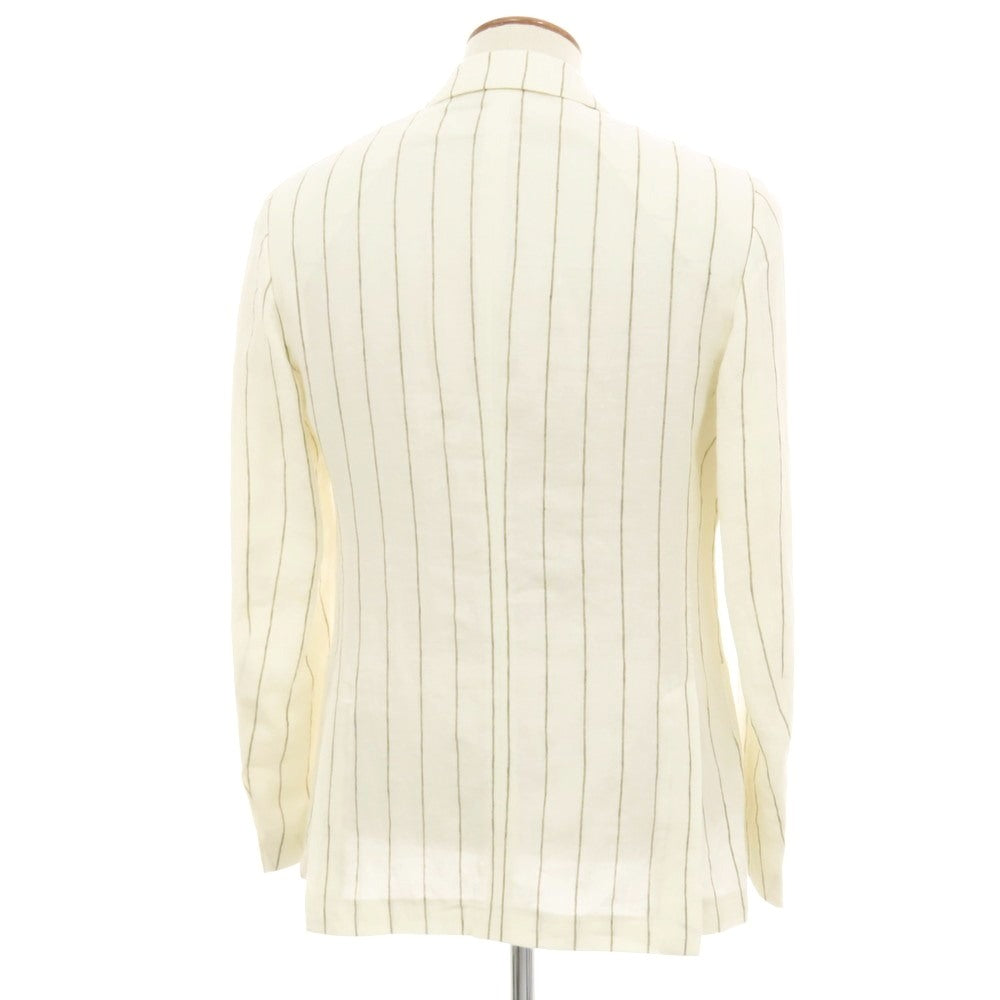 【中古】ラルディーニ LARDINI リネン ストライプ 6B カジュアルジャケット オフホワイトxアッシュブラウン【 46 】【 状態ランクA 】【 メンズ 】