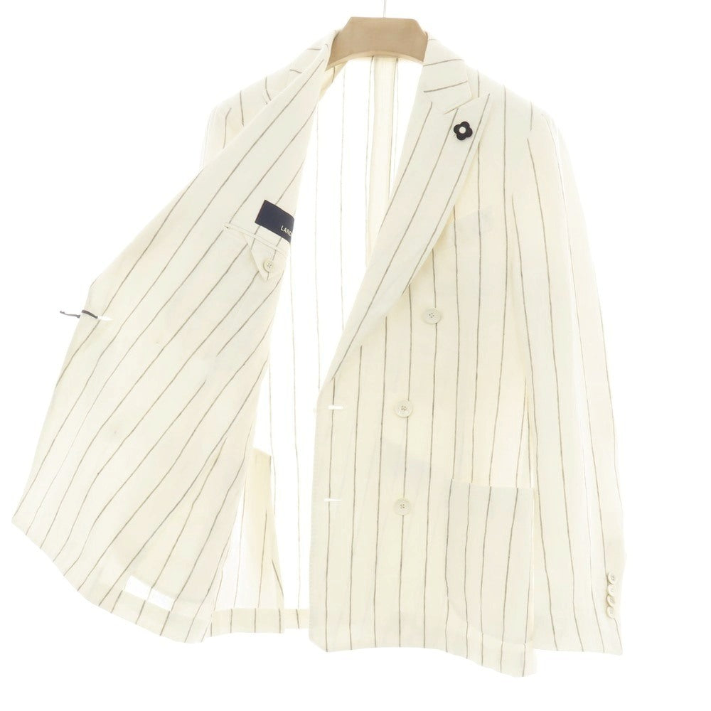 【中古】ラルディーニ LARDINI リネン ストライプ 6B カジュアルジャケット オフホワイトxアッシュブラウン【 46 】【 状態ランクA 】【 メンズ 】