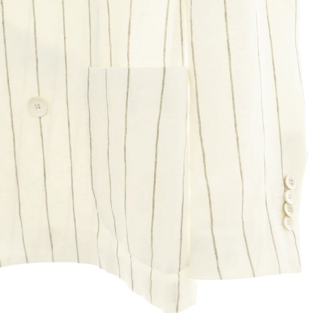 【中古】ラルディーニ LARDINI リネン ストライプ 6B カジュアルジャケット オフホワイトxアッシュブラウン【 46 】【 状態ランクA 】【 メンズ 】