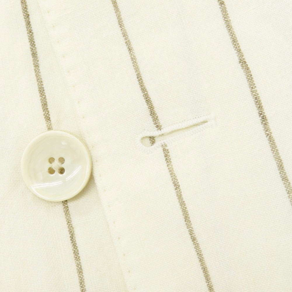 【中古】ラルディーニ LARDINI リネン ストライプ 6B カジュアルジャケット オフホワイトxアッシュブラウン【 46 】【 状態ランクA 】【 メンズ 】