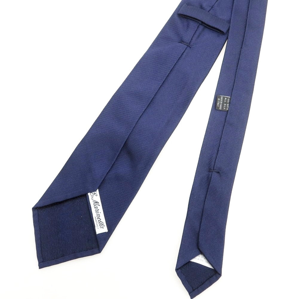 【中古】マリネッラ E.MARINELLA セッテピエゲ シルク 無地ネクタイ ネイビー【 状態ランクB 】【 メンズ 】