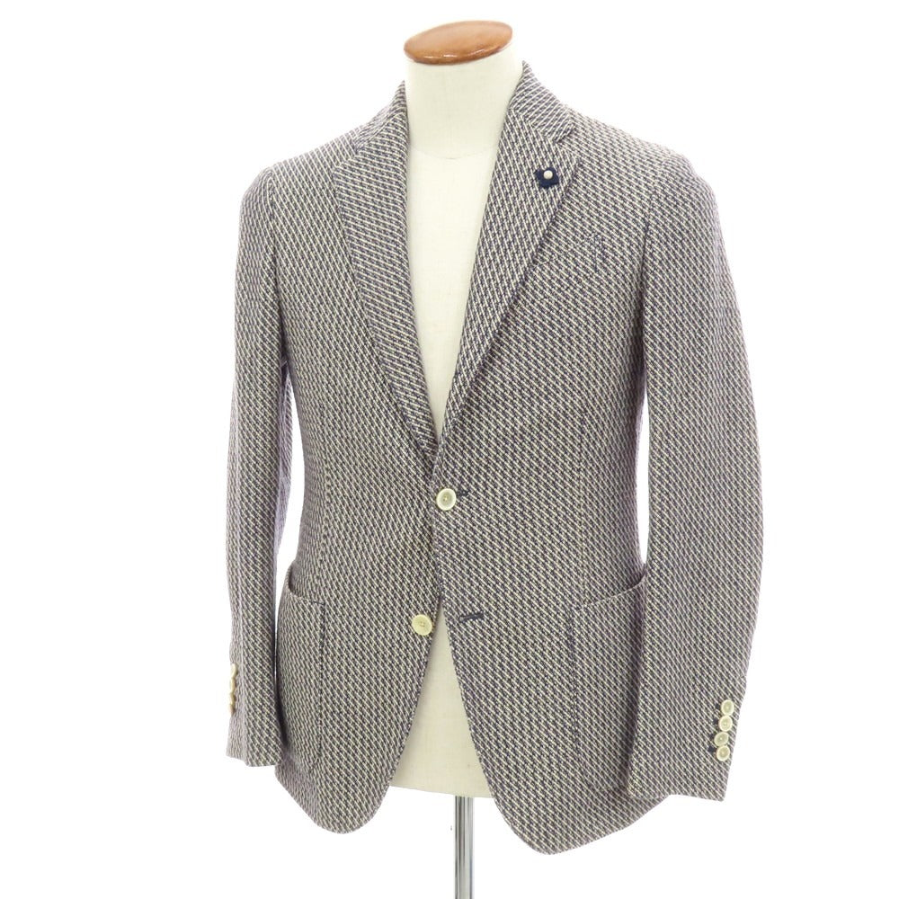 【中古】ラルディーニ LARDINI コットンシルク 3B カジュアルジャケット ネイビーxライトベージュ【 46 】【 状態ランクB 】【 メンズ 】