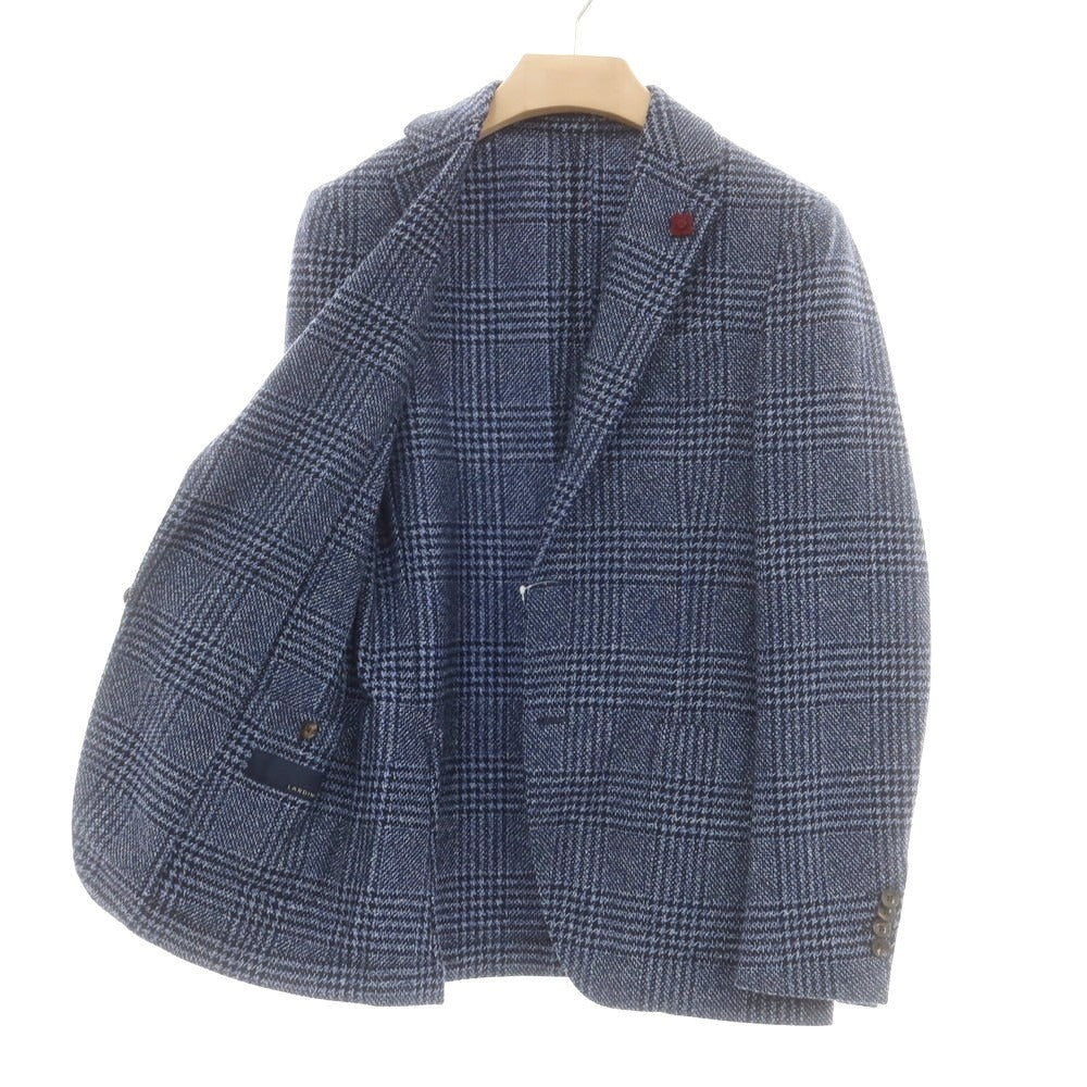 【中古】ラルディーニ LARDINI ウール チェック カジュアルジャケット ブルーxネイビー【 46 】【 状態ランクC 】【 メンズ 】