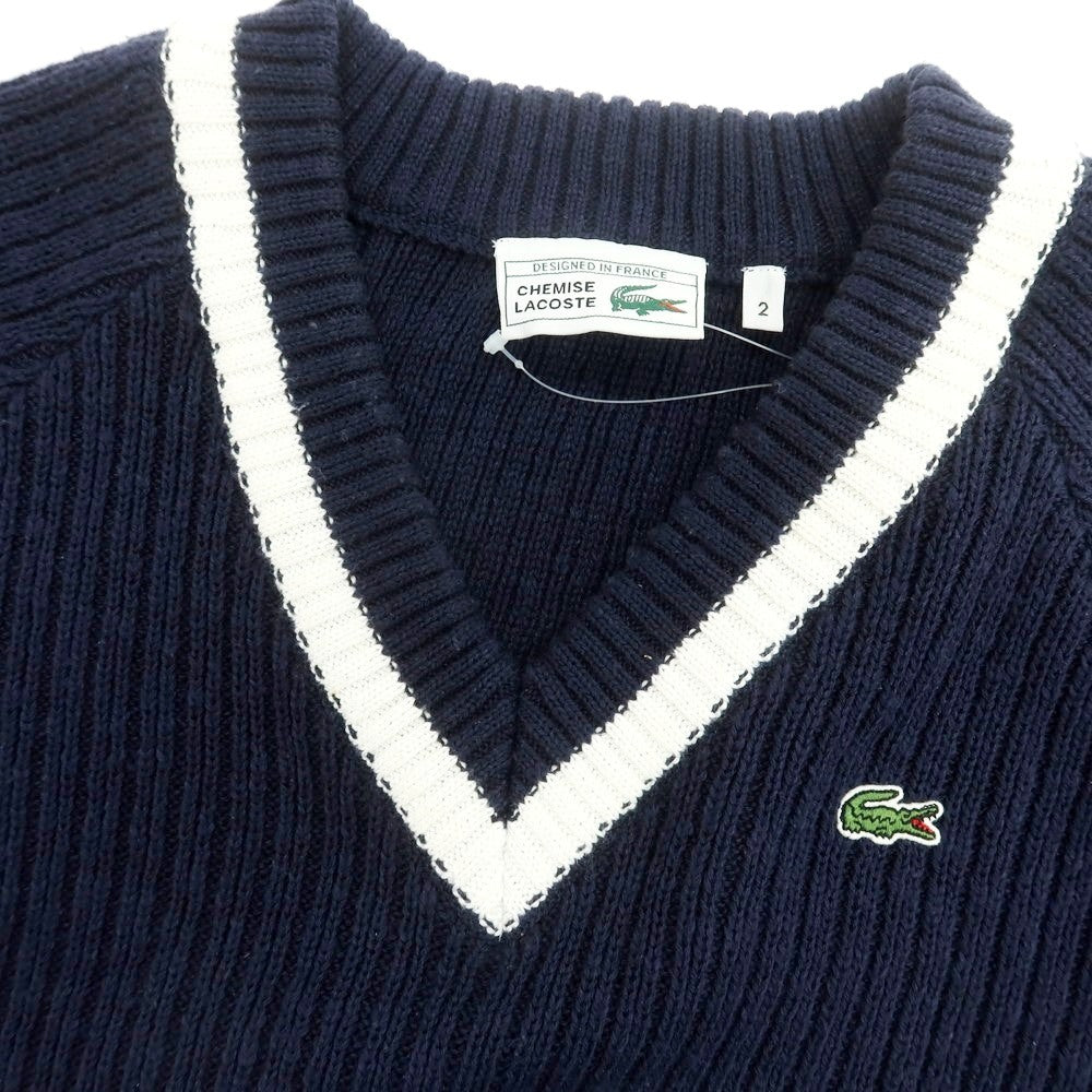 【中古】ラコステ LACOSTE コットンポリエステル Vネック プルオーバーニット ネイビー【 2 】【 状態ランクC 】【 メンズ 】