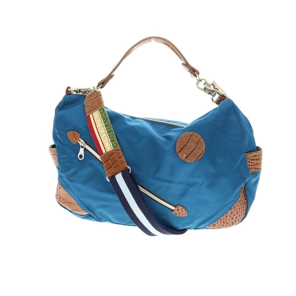 【中古】オロビアンコ Orobianco 2way ナイロンアクリル クロコ 型押し レザー ショルダーバッグ ブルーxブラウン【 状態ランクC 】【 メンズ 】