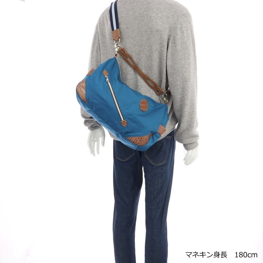 【中古】オロビアンコ Orobianco 2way ナイロンアクリル クロコ 型押し レザー ショルダーバッグ ブルーxブラウン【 状態ランクC 】【 メンズ 】