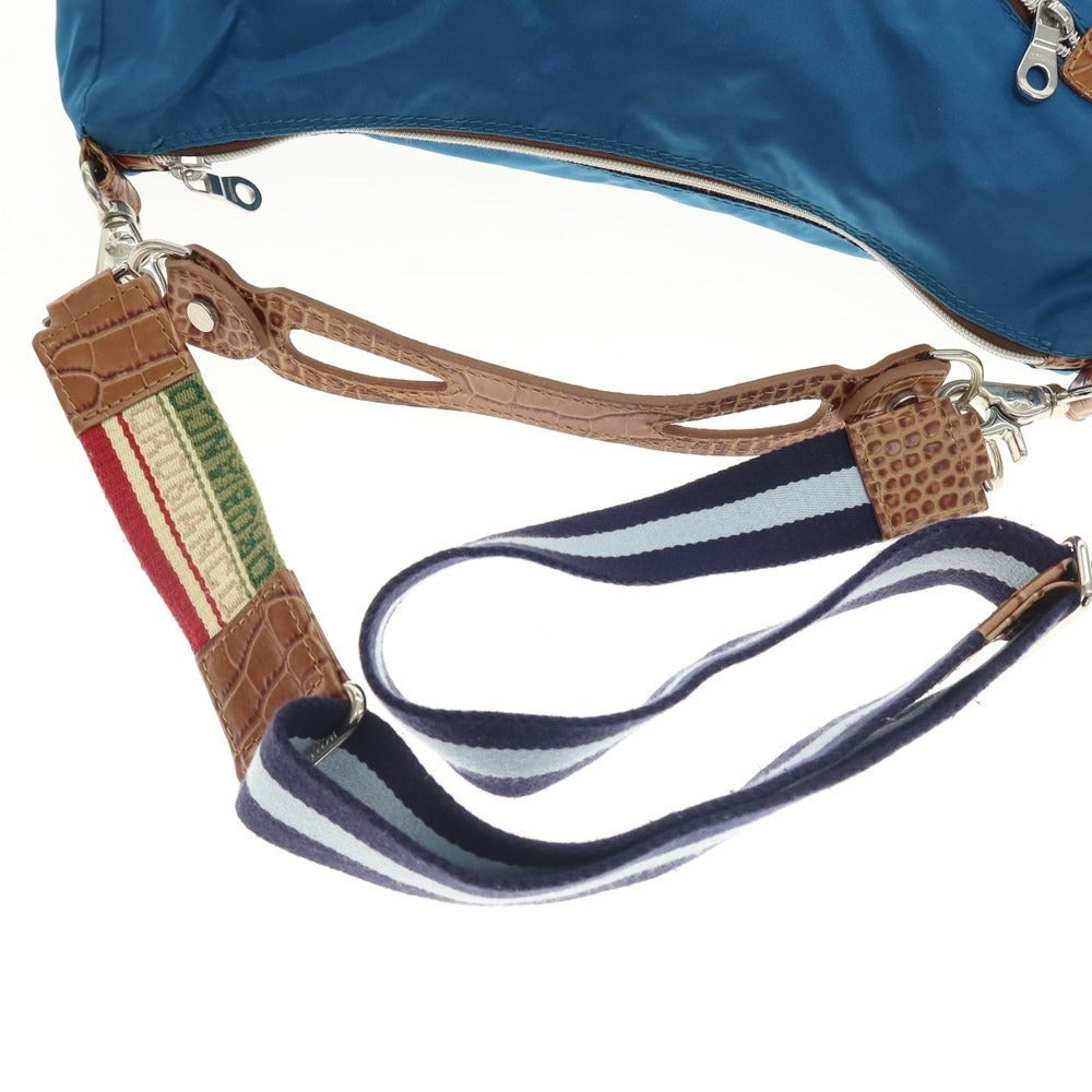 【中古】オロビアンコ Orobianco 2way ナイロンアクリル クロコ 型押し レザー ショルダーバッグ ブルーxブラウン【 状態ランクC 】【 メンズ 】