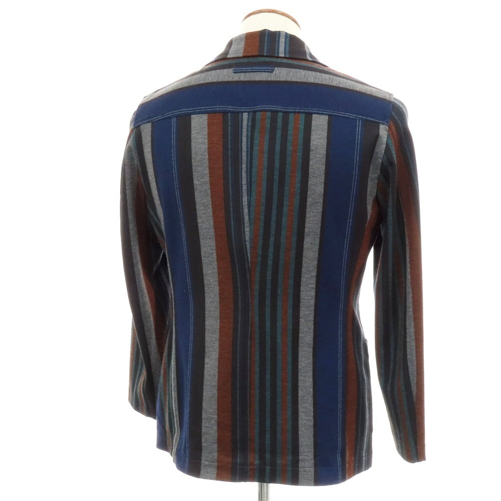 【中古】ティージャケット T-JACKET ポリエステルレーヨン ジャージー マルチストライプ 2B カジュアルジャケット ブラックxネイビーブルー【 M 】【 状態ランクC 】【 メンズ 】