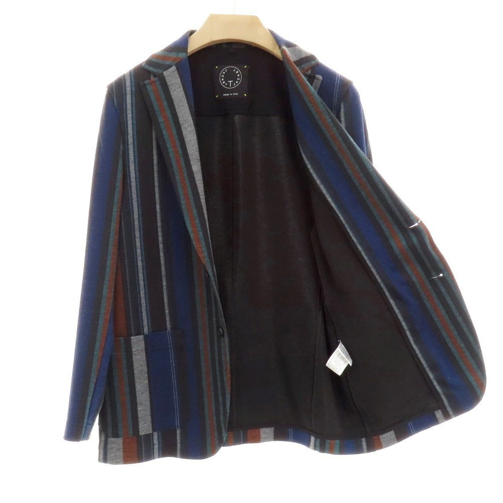 【中古】ティージャケット T-JACKET ポリエステルレーヨン ジャージー マルチストライプ 2B カジュアルジャケット ブラックxネイビーブルー【 M 】【 状態ランクC 】【 メンズ 】