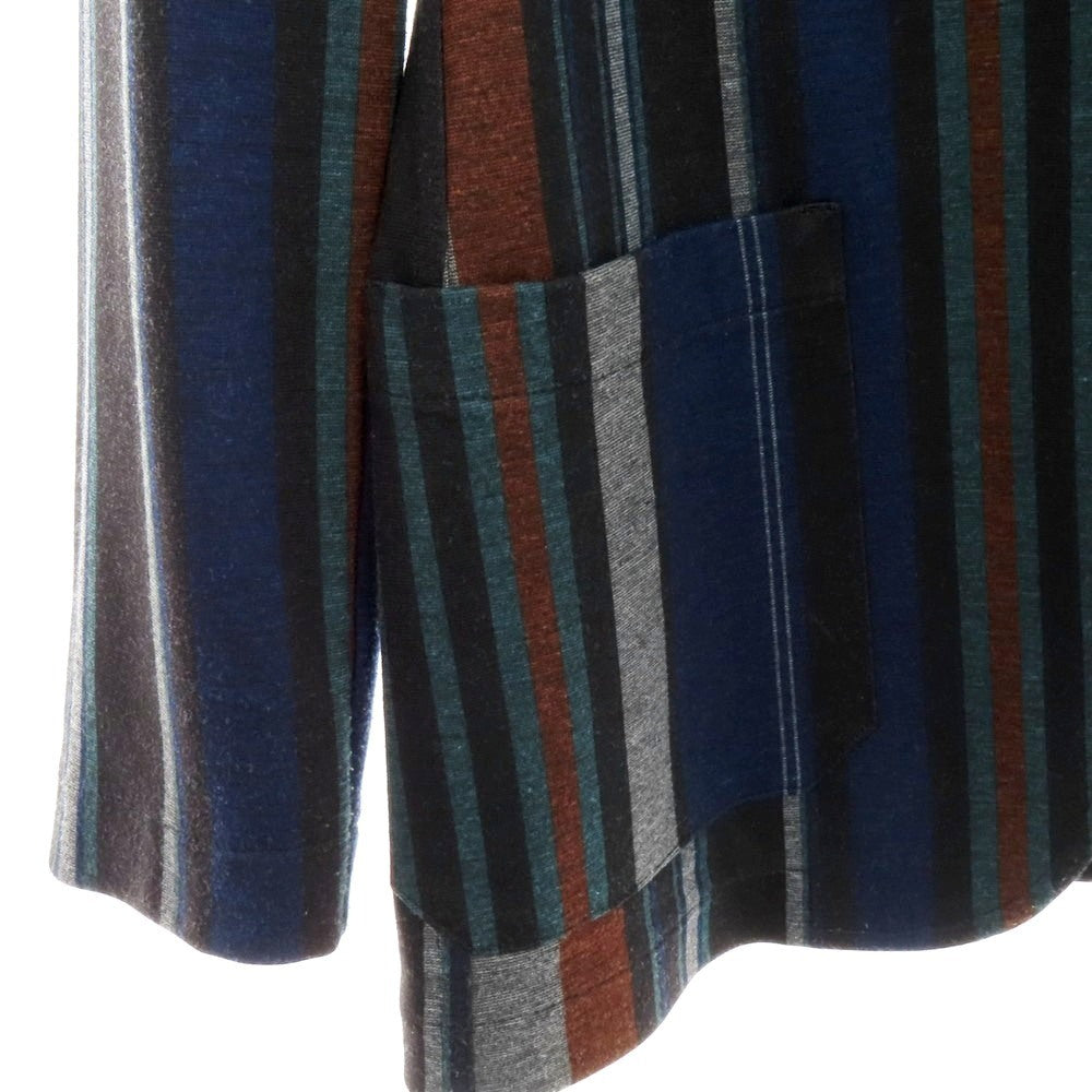 【中古】ティージャケット T-JACKET ポリエステルレーヨン ジャージー マルチストライプ 2B カジュアルジャケット ブラックxネイビーブルー【 M 】【 状態ランクC 】【 メンズ 】