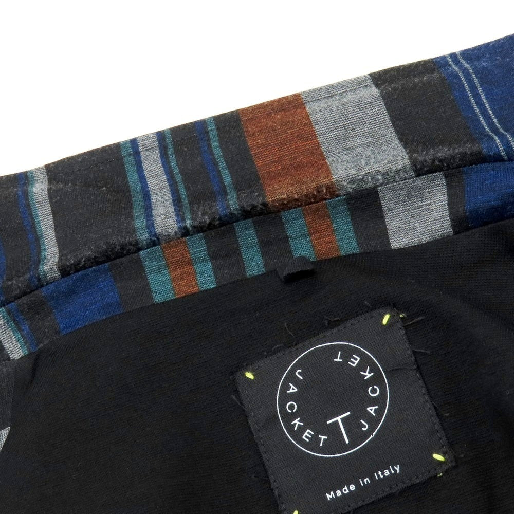 【中古】ティージャケット T-JACKET ポリエステルレーヨン ジャージー マルチストライプ 2B カジュアルジャケット ブラックxネイビーブルー【 M 】【 状態ランクC 】【 メンズ 】