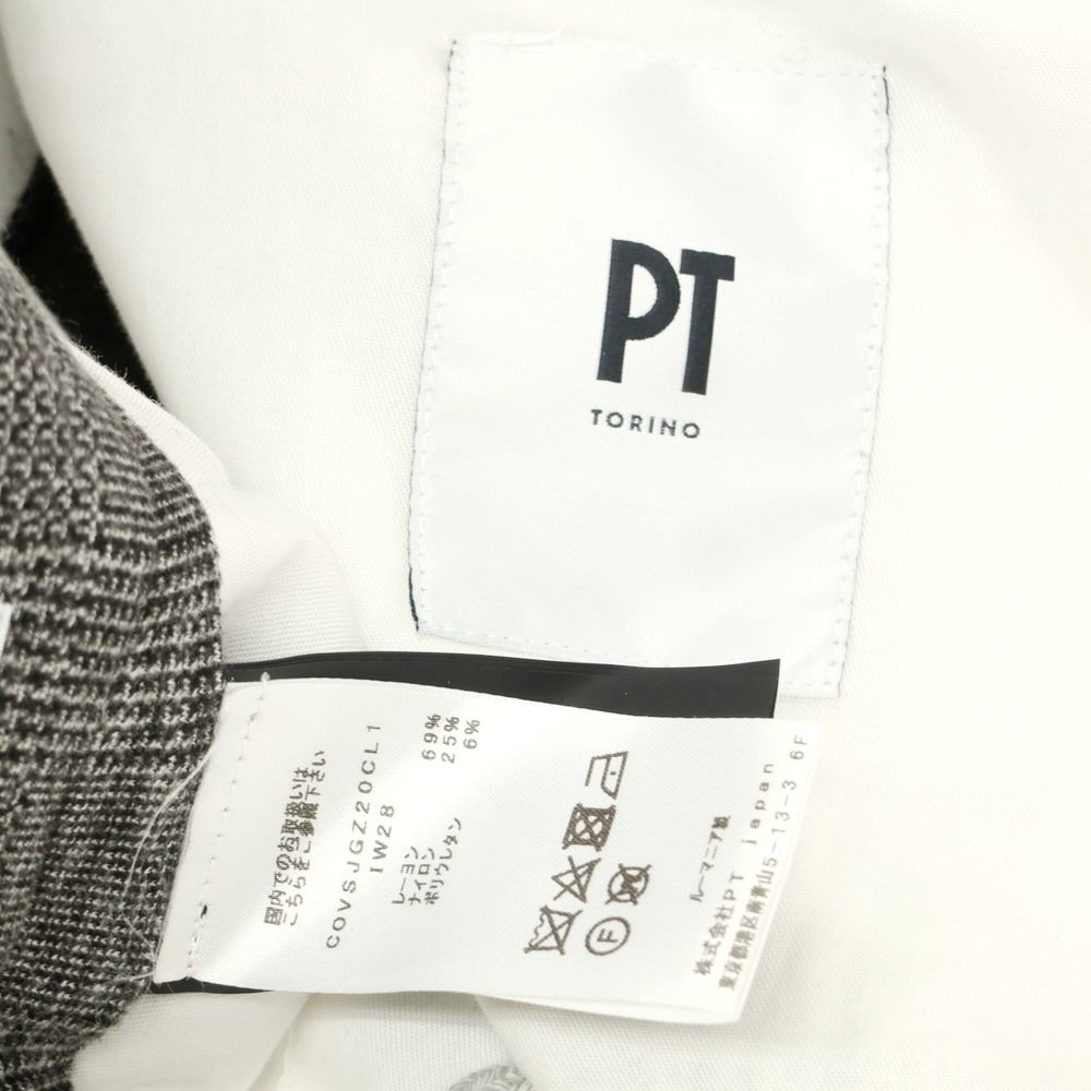【中古】ピーティートリノ PT TORINO レーヨンナイロン ジャージー グレンチェック イージースラックスパンツ グレー系【 50 】【 状態ランクC 】【 メンズ 】