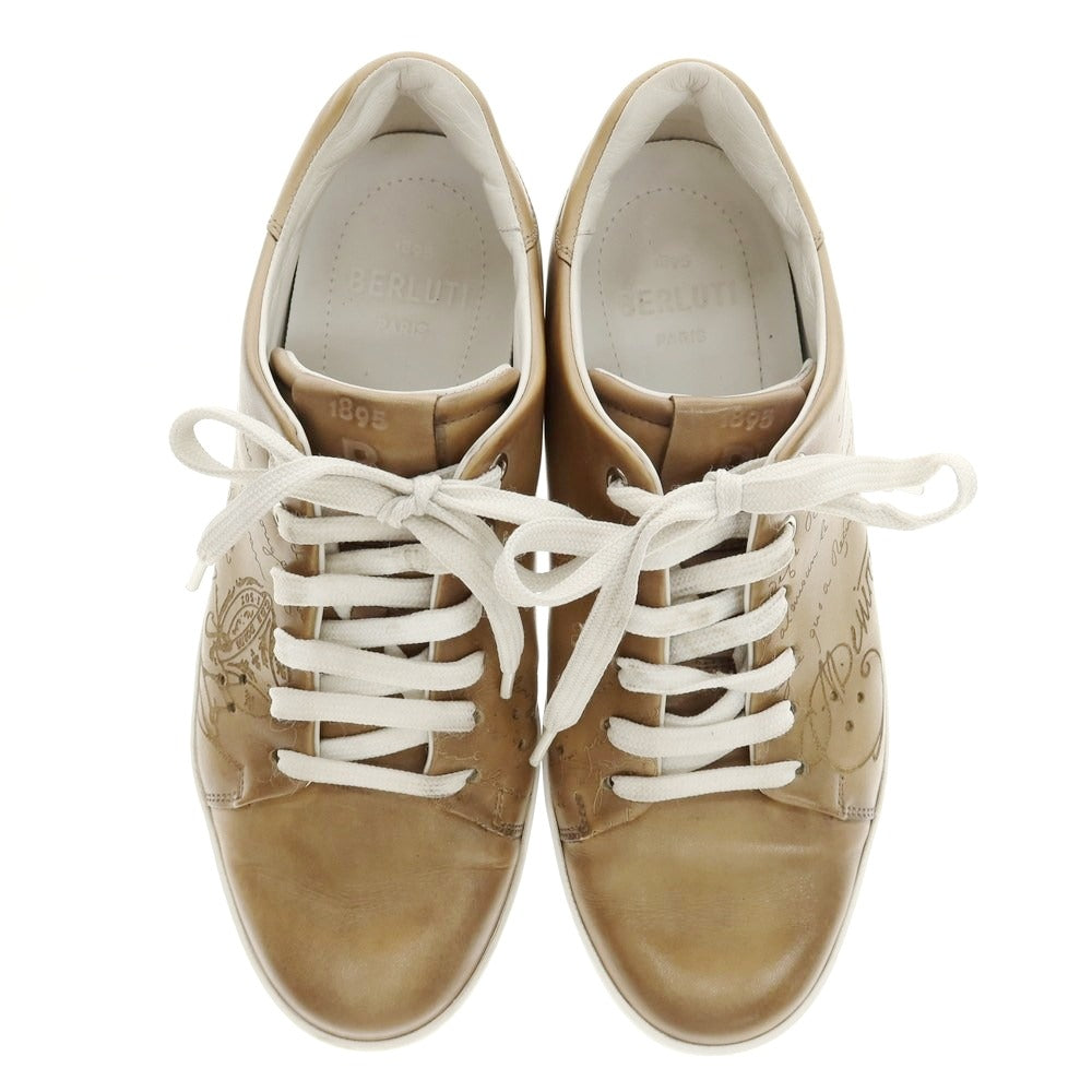 【中古】ベルルッティ Berluti カリグラフィー レザー スニーカー ベージュ【 6 1/2 】【 状態ランクB 】【 メンズ 】