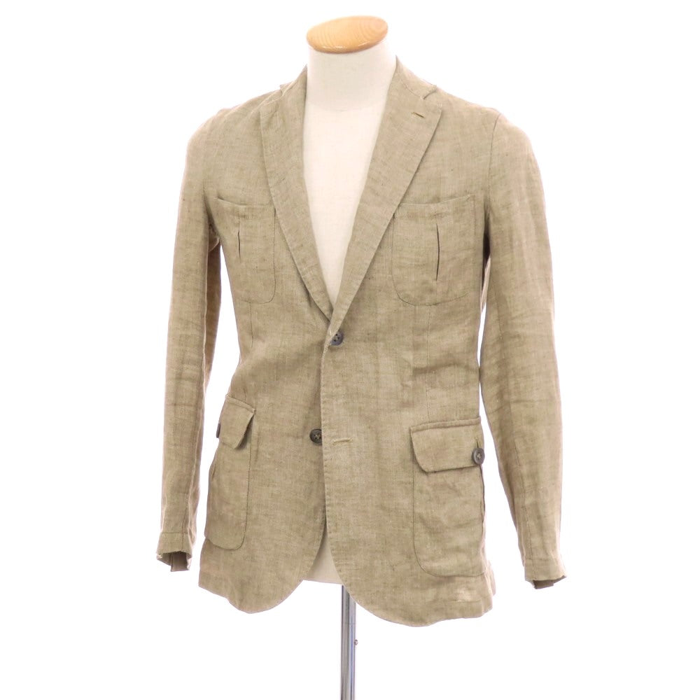 【中古】マリオ ムスカリエッロ Mario Muscariello リネン 2B サファリジャケット ブラウンベージュ【 42 】【 状態ランクC 】【 メンズ 】