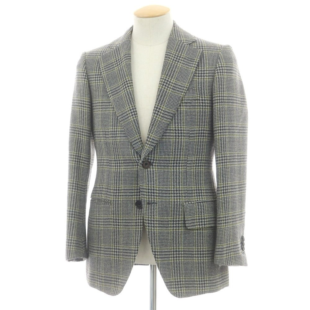 【中古】ソブリン SOVEREIGN ウール チェック テーラードジャケット ブラック×ライトグレーxティーグリーン【 42 】【 状態ランクD 】【 メンズ 】