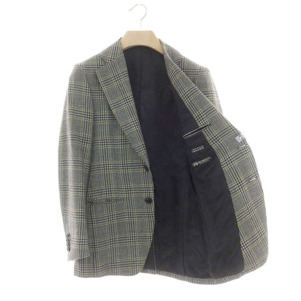 【中古】ソブリン SOVEREIGN ウール チェック テーラードジャケット ブラック×ライトグレーxティーグリーン【 42 】【 状態ランクD 】【 メンズ 】