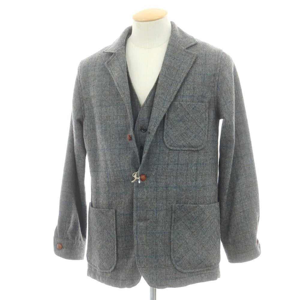 【中古】オアスロウ orSlow ウールアルパカ チェック ツーピース ジャケット&ジレ グレー系【 1 】【 状態ランクB 】【 メンズ 】