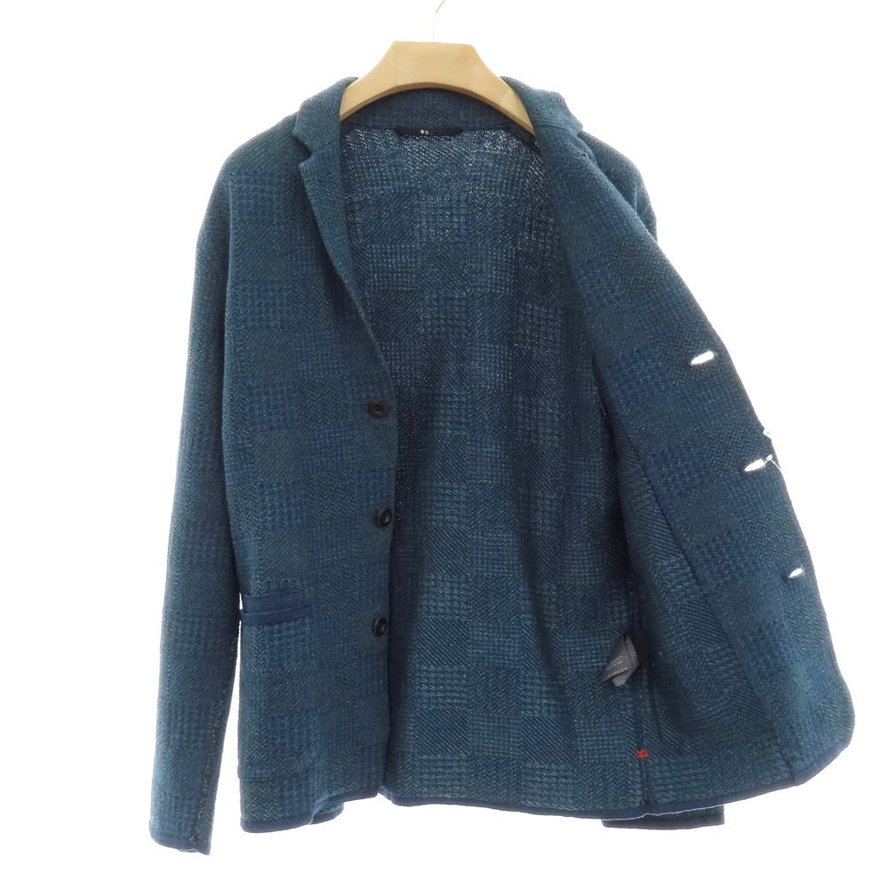 【中古】フォーティーファイブアール 45R コットン チェック 3B ニットジャケット ネイビー【 4 】【 状態ランクB 】【 メンズ 】