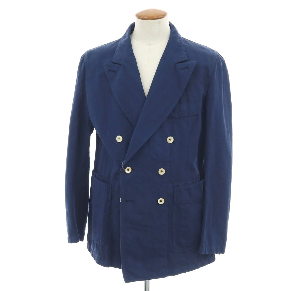 【新品アウトレット】ドレイクス DRAKES コットンリネン ヘリンボーン ダブル6B カジュアルジャケット ネイビー【 38 】【 状態ランクN- 】【 メンズ 】