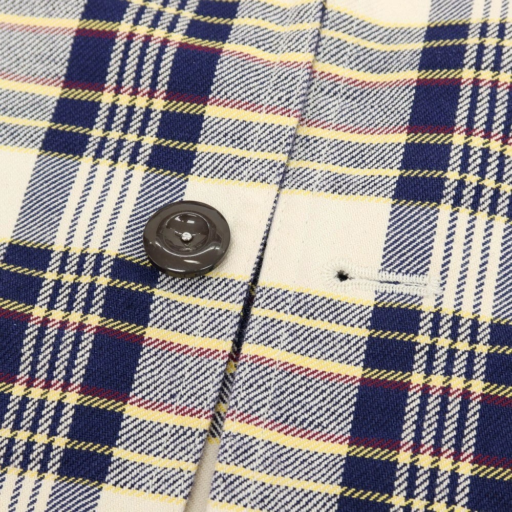 【新品】ドレイクス DRAKES コットンリネン チェック 3B カジュアルジャケット アイボリーxネイビー【 38 】【 状態ランクN 】【 メンズ 】