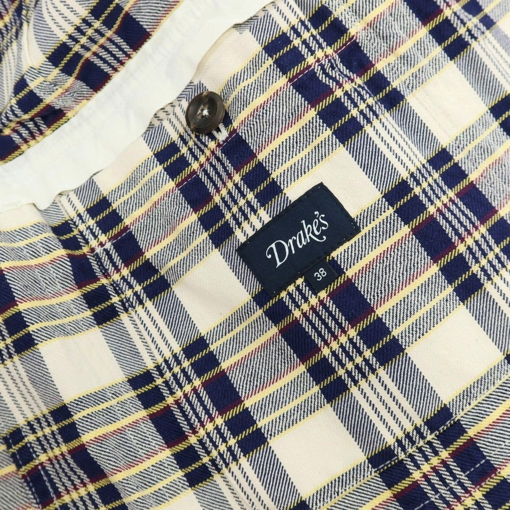【新品】ドレイクス DRAKES コットンリネン チェック 3B カジュアルジャケット アイボリーxネイビー【 38 】【 状態ランクN 】【 メンズ 】