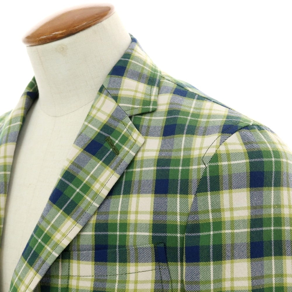 【新品】モンテドーロ Montedoro コットン チェック 2B カジュアルジャケット グリーンxネイビー【 48 】【 状態ランクN 】【 メンズ 】