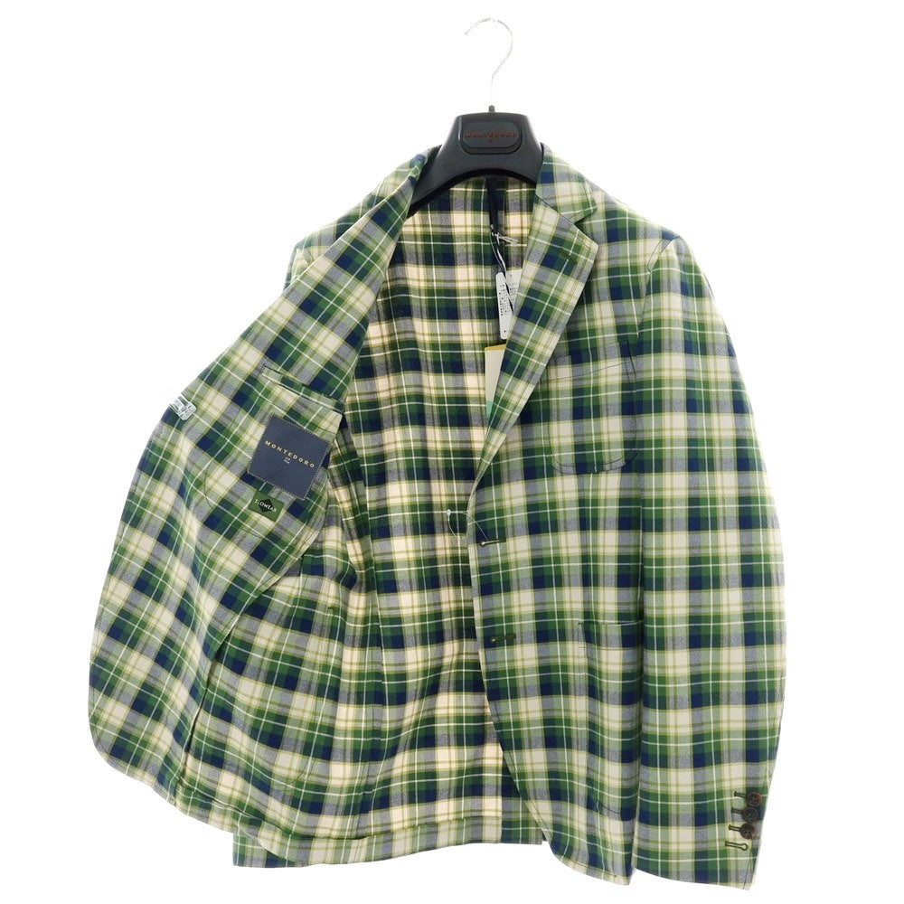 【新品】モンテドーロ Montedoro コットン チェック 2B カジュアルジャケット グリーンxネイビー【 48 】【 状態ランクN 】【 メンズ 】