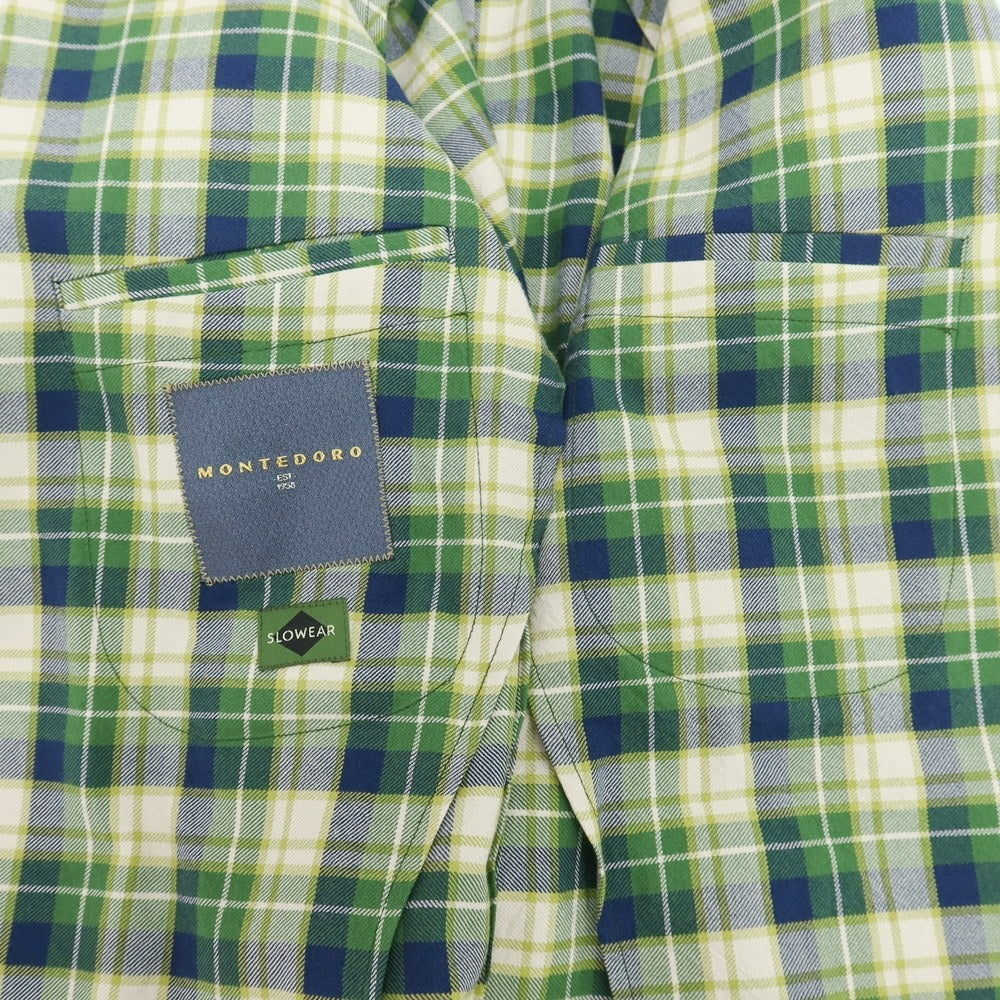 【新品】モンテドーロ Montedoro コットン チェック 2B カジュアルジャケット グリーンxネイビー【 48 】【 状態ランクN 】【 メンズ 】