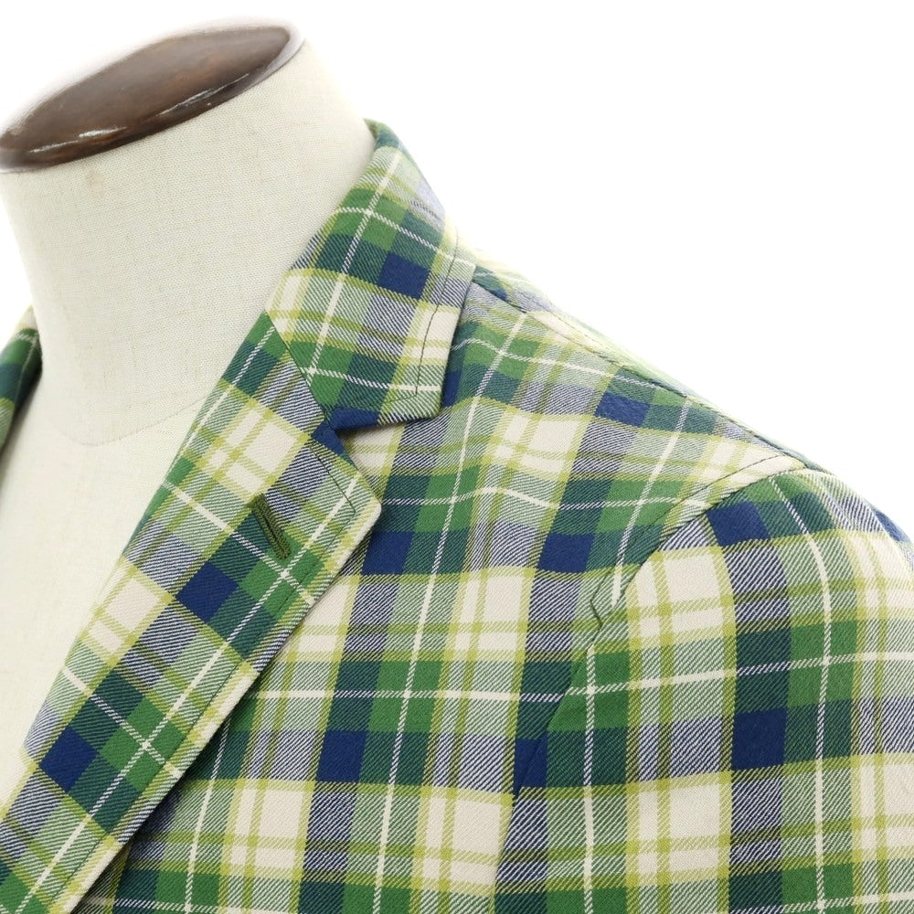 【新品】モンテドーロ Montedoro コットン チェック 2B カジュアルジャケット グリーンxネイビー【 50 】【 状態ランクN 】【 メンズ 】