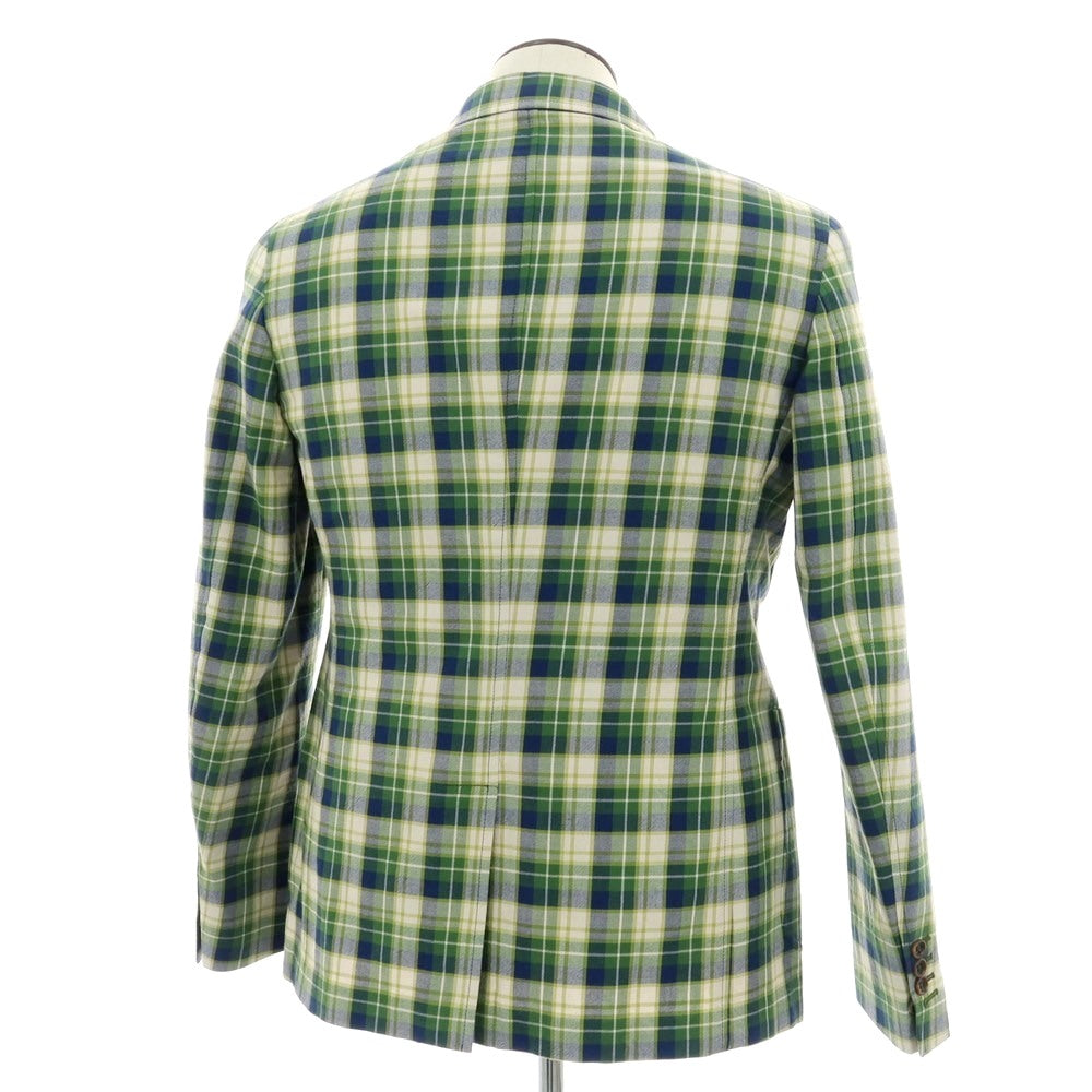 【新品】モンテドーロ Montedoro コットン チェック 2B カジュアルジャケット グリーンxネイビー【 50 】【 状態ランクN 】【 メンズ 】